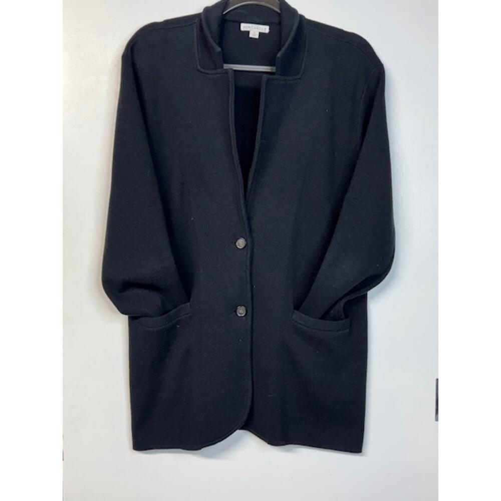 J Crew Mercantile Cardigan Women's Large Black Open Front Pockets Long Cotton